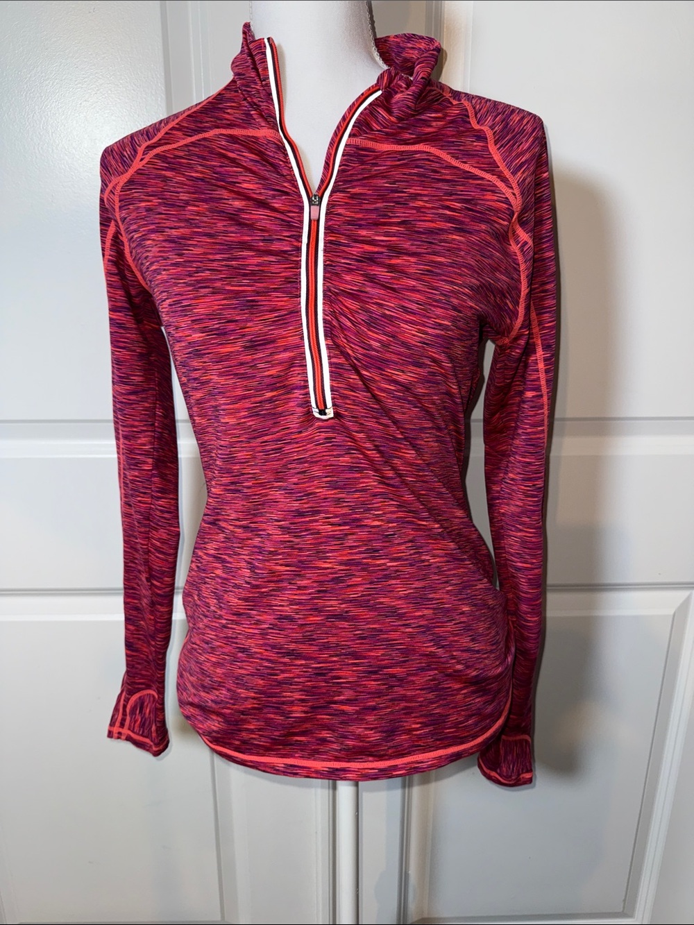 Athleta Pink & Purple Space-Dye Half-Zip Performance Top
